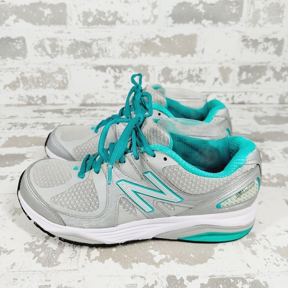 New Balance Teal Gray Lace-Up Mesh Running Athleisure Sneakers I586 - Picture 1 of 8